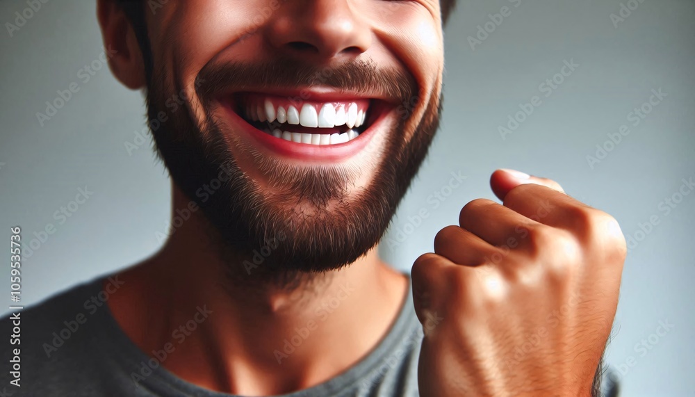 Fototapeta premium Close-up shot of a person smiling, laughing or showing success.