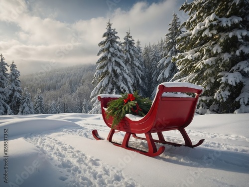 A Detailed Shot of a Snowy Landscape with a Warm Cabin photo