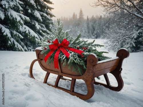 A Detailed Shot of a Snowy Landscape with a Warm Cabin photo