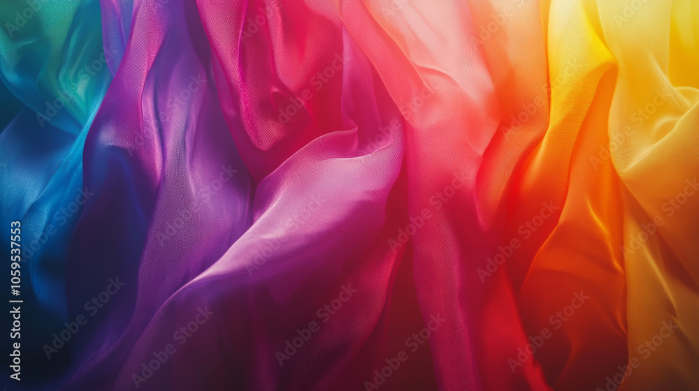 Obraz premium Close-up of a rainbow-colored fashion garment with an abstract background of colorful fabrics. 
