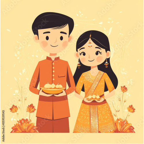 Happy Bhai Dooj Post and Greeting Card. Indian Festival Bhai Dooj Creative Poster Vector Illustration. photo