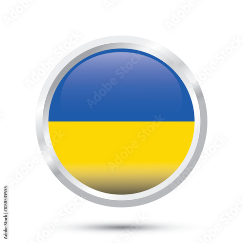 Free Download UKRAINE flag round glossy badge and shiny framed button vector illustration isolated on white background for banners, brochure, flyer, social media, websites offline and online usage. - GFXLoad