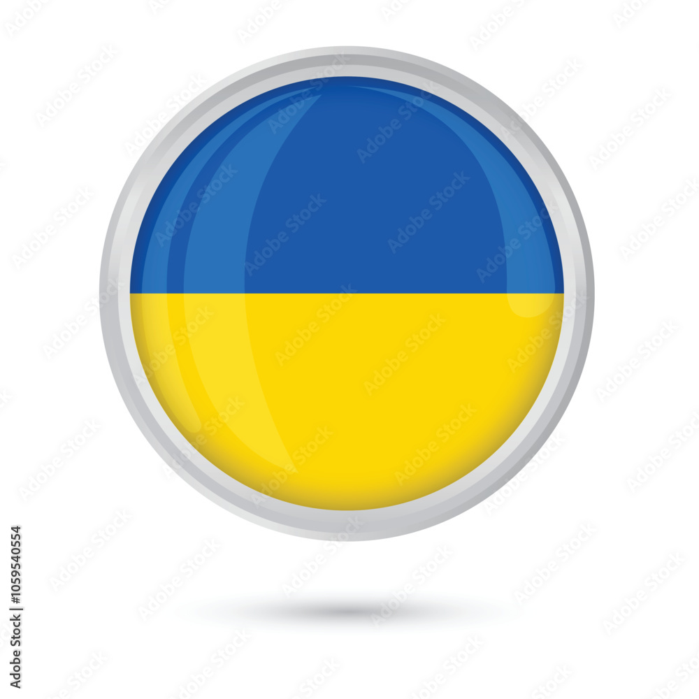 UKRAINE flag round glossy badge and shiny framed button vector illustration isolated on white background for banners, brochure, flyer, social media, websites offline and online usage. UKRAINE flag round glossy badge and shiny framed button vector illustration isolated on white background for banners, brochure, flyer, social media, websites offline and online usage.