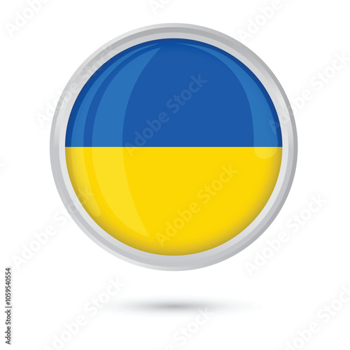 Free Download UKRAINE flag round glossy badge and shiny framed button vector illustration isolated on white background for banners, brochure, flyer, social media, websites offline and online usage. - GFXLoad