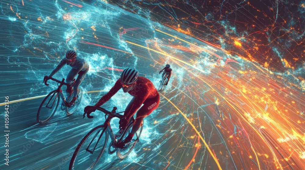 Cyclists on velodrome as stormy weather with probability vortexes