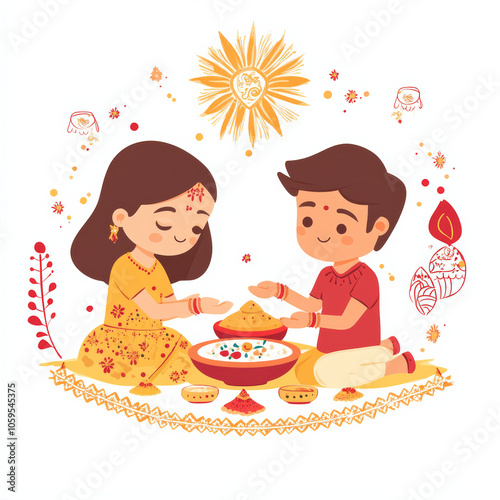 Happy Bhai Dooj | Decorative Creative Template for Bhai Dooj Festival. Illustration. photo