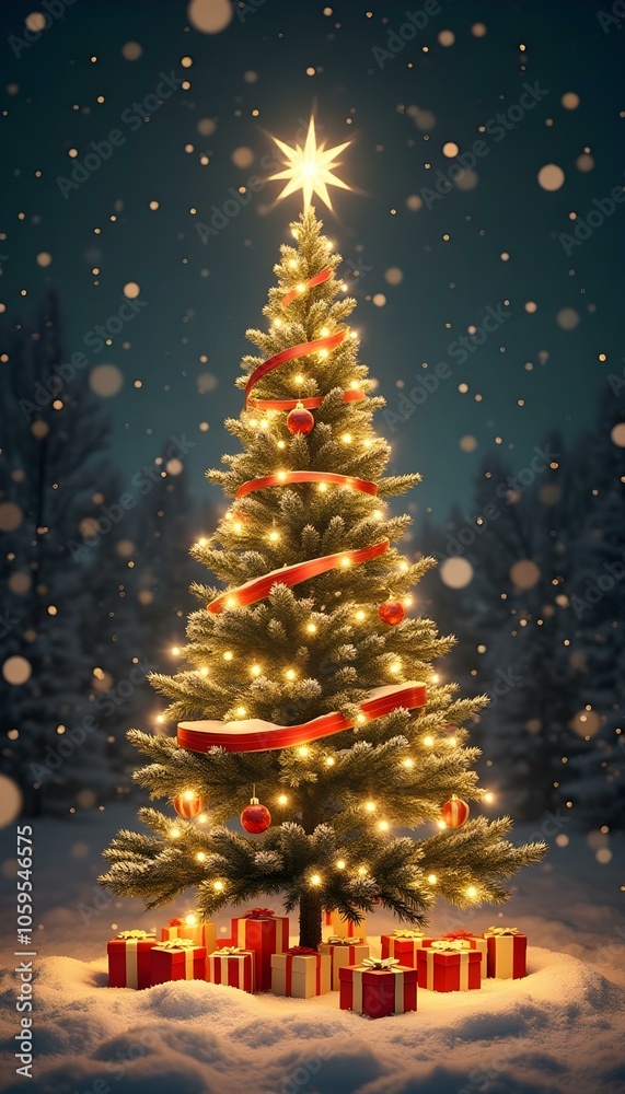 Obraz premium Merry Christmas design with Xmas tree
