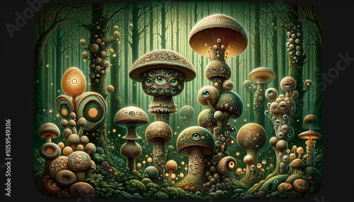 Magical mushrooms in the forest
