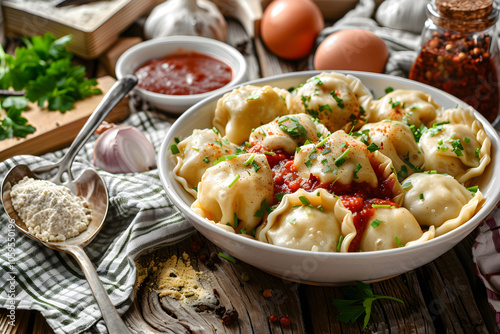 Homemade Kreplach Dumplings with Fresh Herbs and Spices: A Step-by-Step Guide to Traditional Jewish Cuisine photo