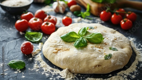 Pizza dough with semolina and biga yeast on table photo