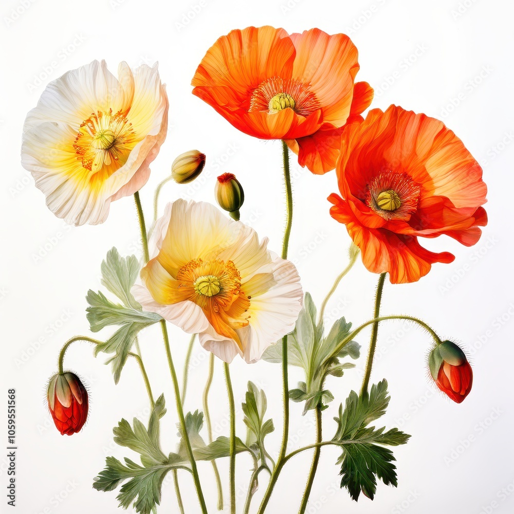 Obraz premium A vibrant arrangement of colorful poppy flowers showcasing their beauty and detail.