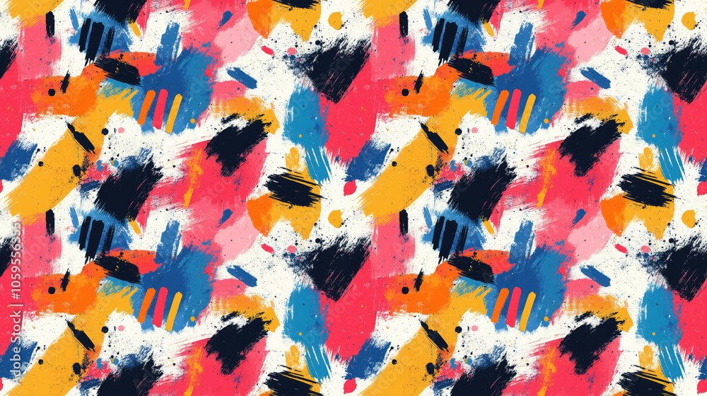 Fototapeta premium Seamless texture pattern featuring abstract shapes and a vibrant messy background versatile design for textiles and wallpapers