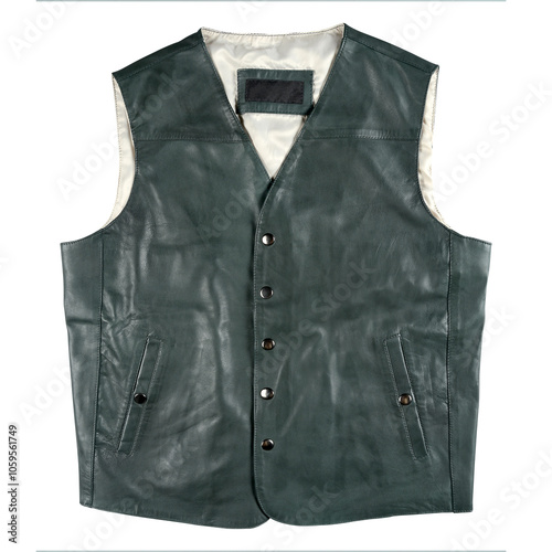 Leather Waistcoat Front View Isolated On White Background  photo