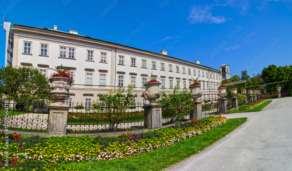 Fototapeta premium Panoramic view of the famous Mozart museum building, Salzburg, Austria