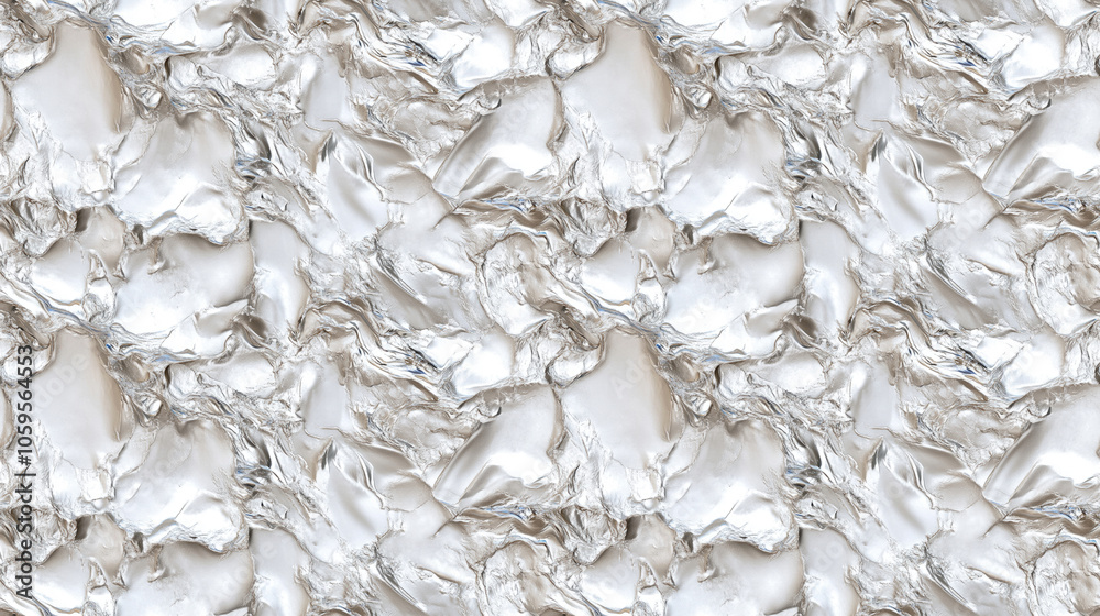 Naklejka premium Seamless pattern of silver acrylic and gouache paper textures on a white background chaotic abstract organic design