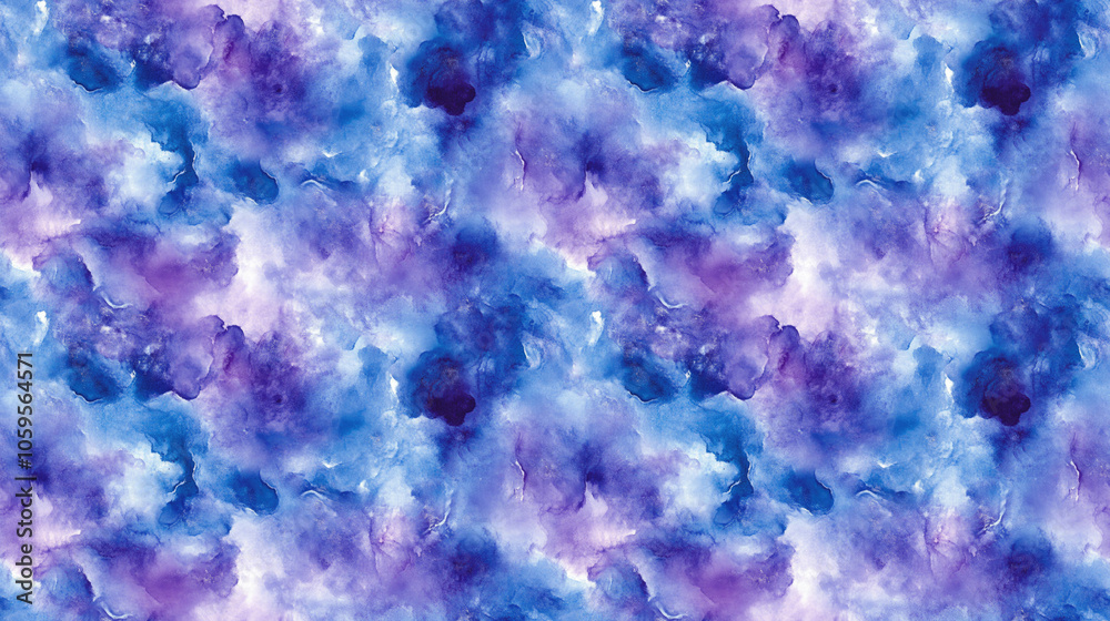 Fototapeta premium Colorful seamless tie dye pattern featuring blue abstract textures and violet watercolor designs perfect for summer fashion or home decor
