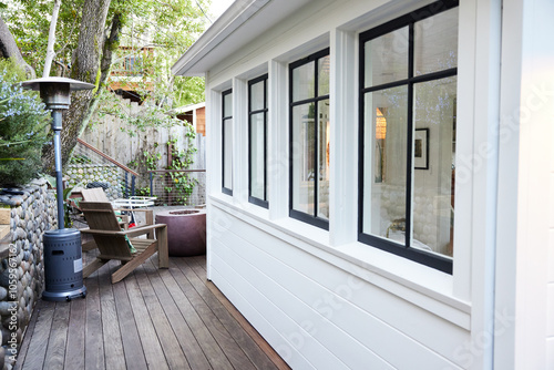 Outdoor patio space with heat lamp photo