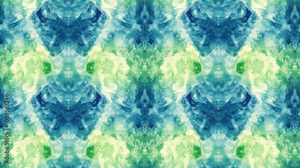 Fototapeta premium Seamless abstract pattern featuring vibrant green tie dye watercolor textures perfect for contemporary art fabrics or textile design