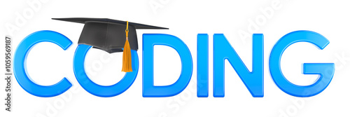 Coding with education hat, 3D rendering isolated on transparent background