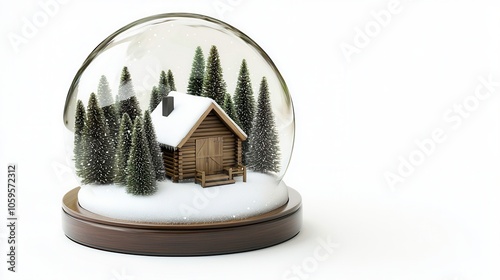 Wooden Cabin Snow Globe with Snowy Forest