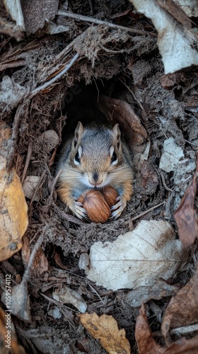 Chipmunk Hibernating in Underground Nest, Wildlife Photography Generative AI photo