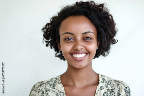 Cheerful Ethiopian Woman in Casual Clothes, Isolated on White Background, Perfect for Lifestyle and Fashion Photography Generative AI