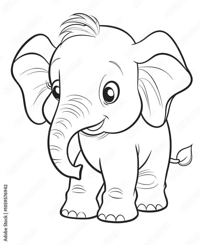 Naklejka premium Adorable Elephant Coloring Page for Kids
