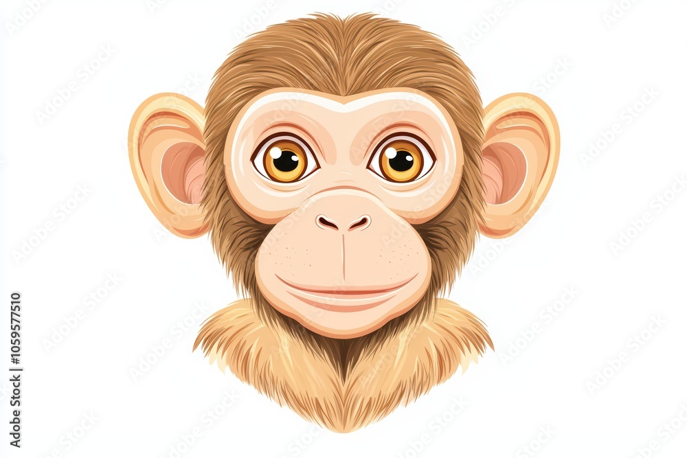 Obraz premium Cute monkey face illustration with detailed features, suitable for various designs and educational materials.