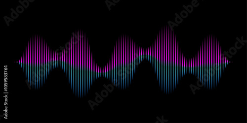 Abstract music background. Colorful digital equalizer. Glitch color sound wave rhythm. Vector illustration
