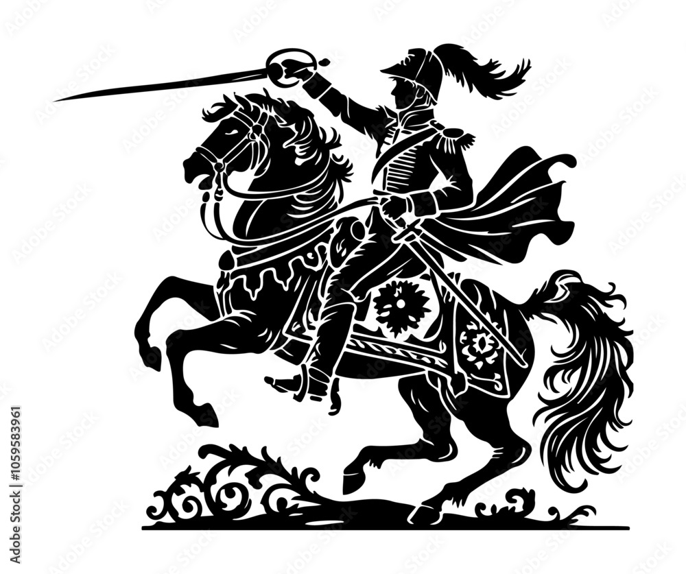 custom made wallpaper toronto digitalMedieval Knight on Rearing Horse – Silhouette Vector with Sword Raised ¥