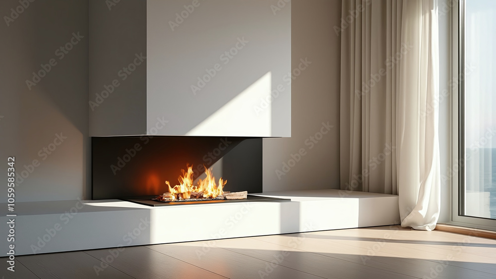 Fototapeta premium Minimalist Interior with Fireplace