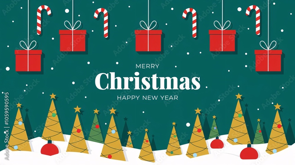 Obraz premium Christmas card with Merry Christmas message illustration image.