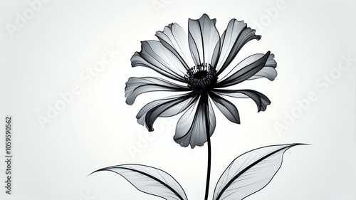 base xl abstract white backdrop featuring black single flower xray with digital technology themed and dreamy 2D graphic
