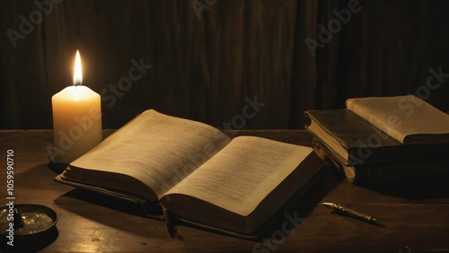 Wallpaper Mural Candlelight illuminating an old journal on a table Torontodigital.ca