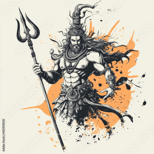 Vector illustration of Lord Shiva holding a trident in one hand photo