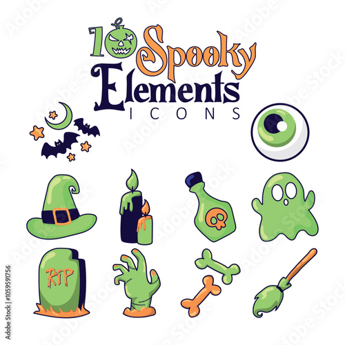 Halloween spooky cartoon icons Vector