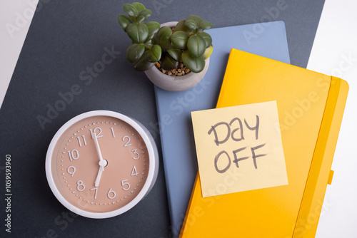 Day off - workplace message in the office. Concept of absence from work and day off #1059593960