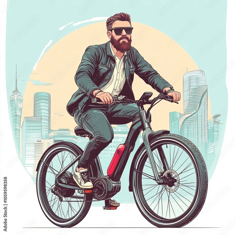 Naklejka premium Hipster businessman bikes to work.