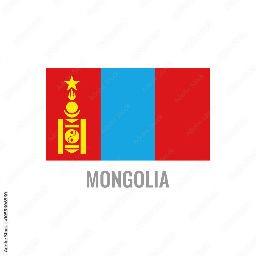 Mongolia flag icon. The country sign. Rectangle shape. Isolated on a white background. Vector image. Mongolia flag icon. The country sign. Rectangle shape. Isolated on a white background. Vector image.