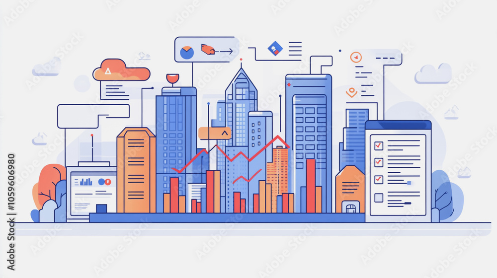 Obraz premium Abstract white background with Colorful charts and graphs with statistics to innovative analyze business potential and forecast future development of companies growth.