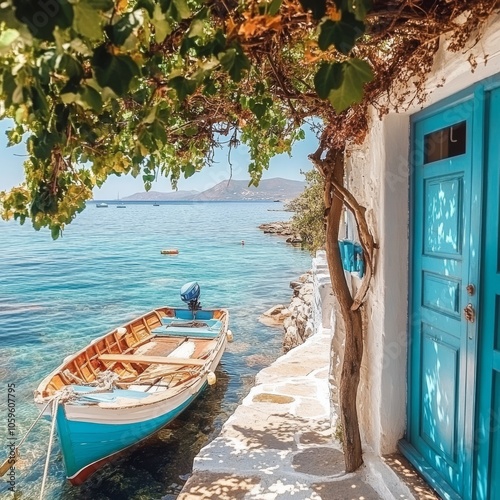 Beautiful fishing boat by the sea in Greece