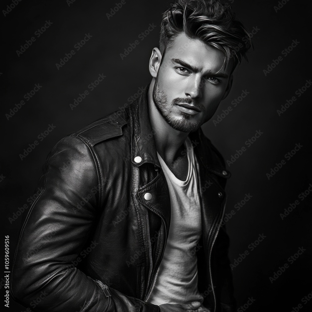 Fototapeta premium Stylish leather-clad youth