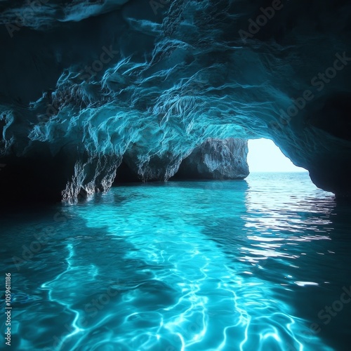 Cyan waters beneath Zante's Blue Caves photo