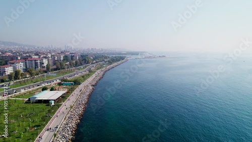 Bostanci District in Kadikoy. Istanbul, Turkey. Beautiful aerial view with drone shot. photo