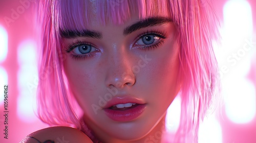 Bright white futuristic club in Kiev, phosphorescent interior design, our protagonist is having a conversation with us, expressive focused eyes