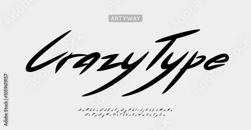 Youthful and wild handdrawn brush script, freestyle script letters, funky brush font for bold expressive logo, creative headline style, edgy streetwear design, youth typography. Vector typeset.