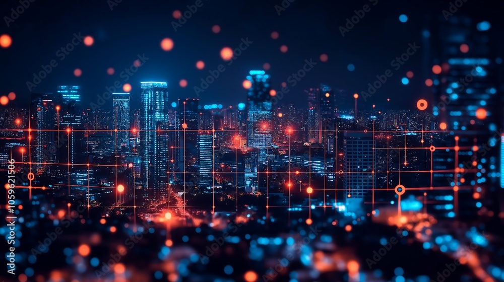 Fototapeta premium Tech savvy city, modern high-tech society