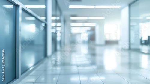 Wallpaper Mural Modern white office space with reflective floor and wall to ceiling glass partitions. Torontodigital.ca