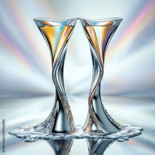 Two silver-plated glass tumblers with engraved designs photo