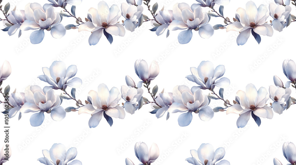 Obraz premium Elegant vertical seamless border featuring delicate watercolor magnolias ideal for web design and print projects